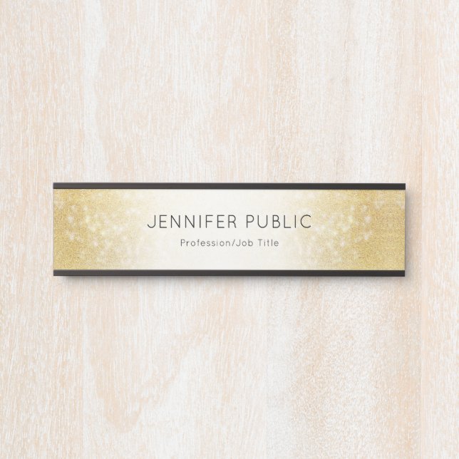 Elegant Modern Black Gold Glitter Glamour Template Door Sign (Front)