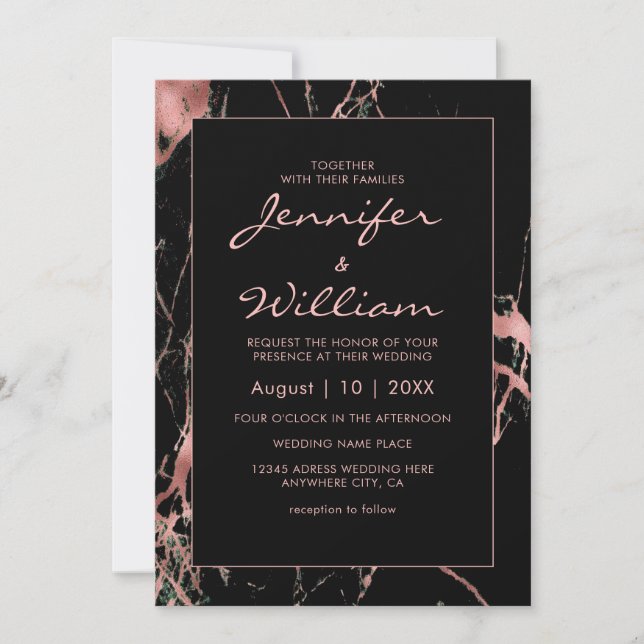 Elegant Modern Black Gold Marble Wedding Invitation (Front)