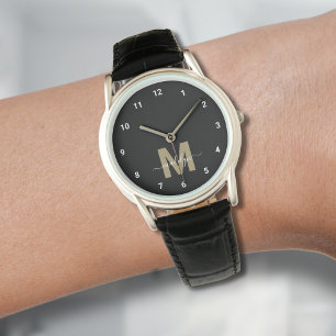 Elegant Modern Black Gold Monogram Watch