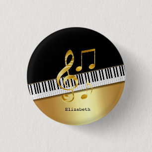 Elegant Modern Black Gold Music Notes,Piano Keys 3 Cm Round Badge