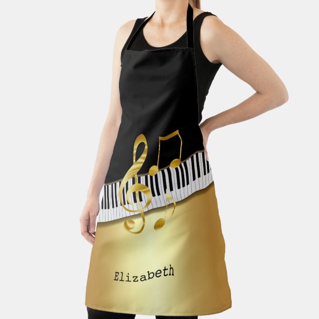 Elegant Modern Black Gold Music Notes,Piano Keys  Apron (Insitu)