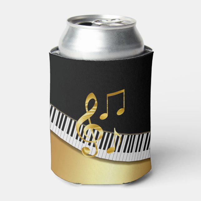 Elegant Modern Black Gold Music Notes,Piano Keys Can Cooler (Can Front)