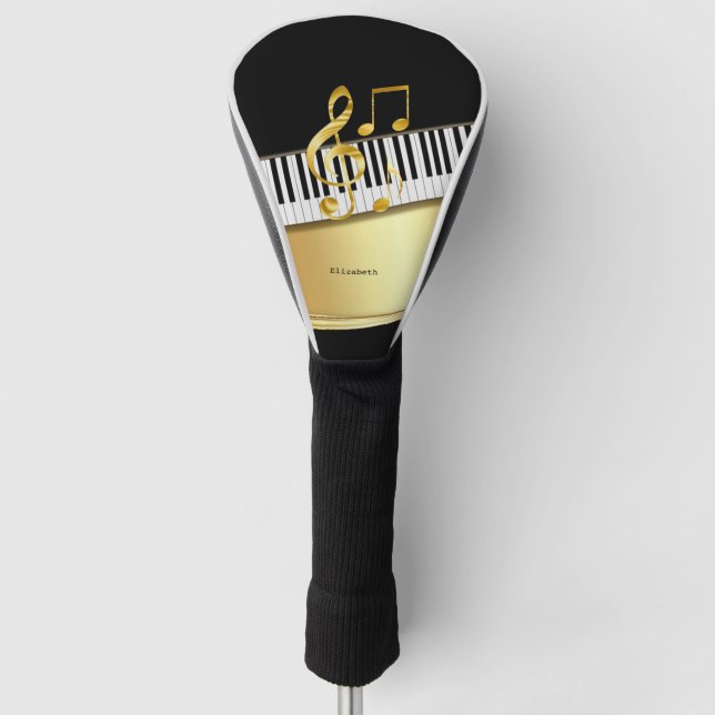 Elegant Modern Black Gold Music Notes,Piano Keys   Golf Head Cover (Front)