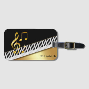 Elegant Modern Black Gold Music Notes,Piano Keys Luggage Tag