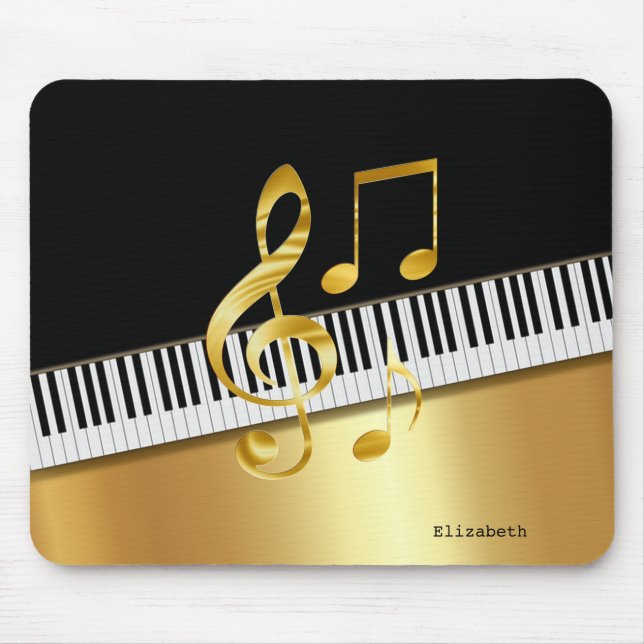 Elegant Modern Black Gold Music Notes,Piano Keys   Mouse Pad (Front)