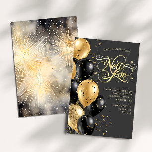 Elegant Modern Black Gold New Years Eve Party Invitation