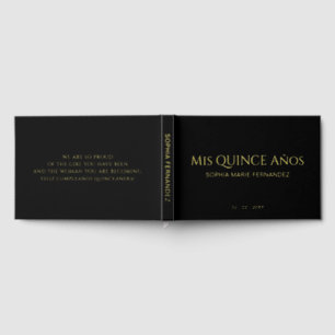 Elegant Modern Black Gold Quinceañera Guest Book
