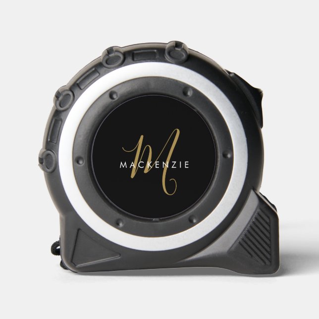 Elegant Modern Black Gold Script Monogram 1 (Front)