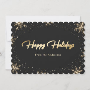 Elegant Modern Black Gold Snowflake Holiday Card