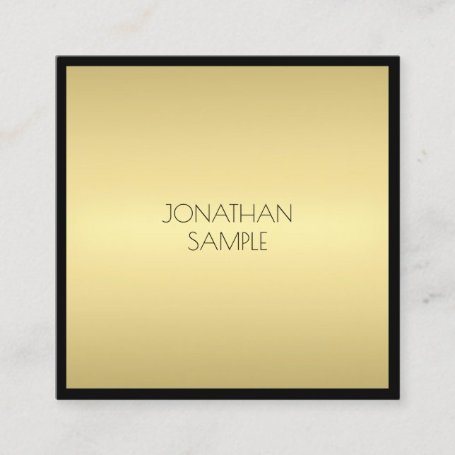 Elegant Modern Black Gold Sophisticated Glam Luxe Square Business Card (Front)