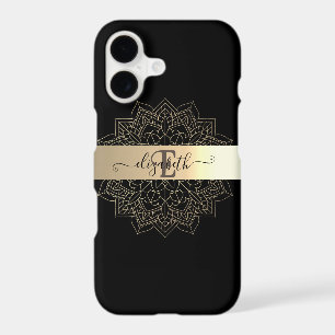 Elegant Modern Black Gold  Stripe Floral Mandala  