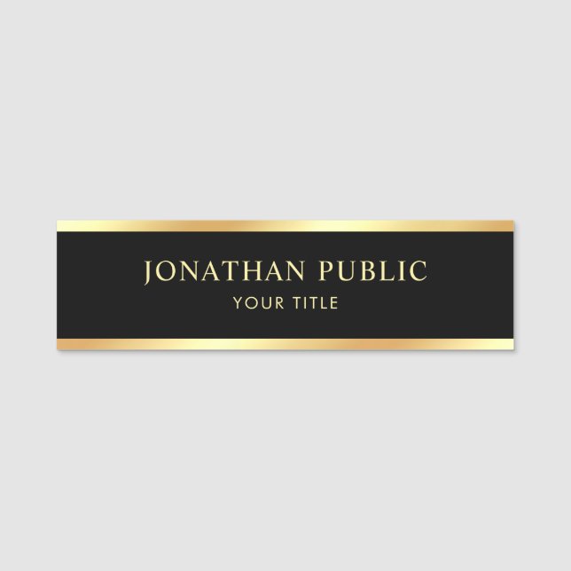 Elegant Modern Black & Gold Template Customer Name Tag (Front)