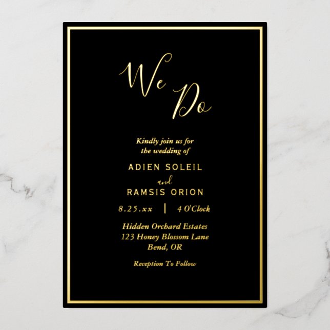 Elegant Modern Black Gold We Do Wedding (Front)