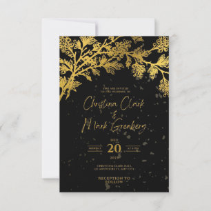 Elegant Modern black Golden Wedding Invitation