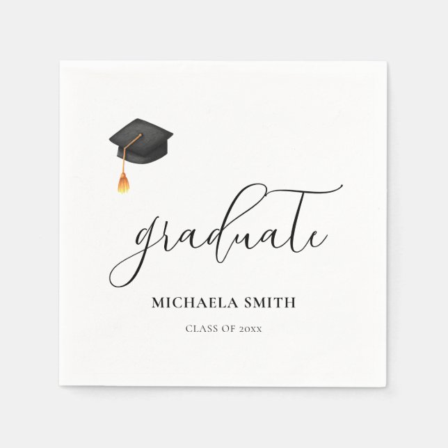 Elegant Modern Black Graduate Cap Graduation Party Napkin (Front)