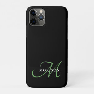 Elegant Modern Black Green Script Monogram Case-Mate iPhone Case