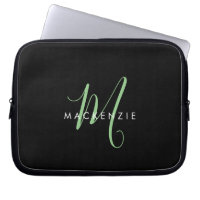 Elegant Modern Black Green Script Monogram