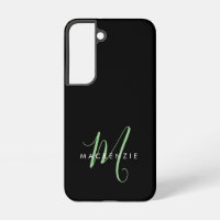 Elegant Modern Black Green Script Monogram