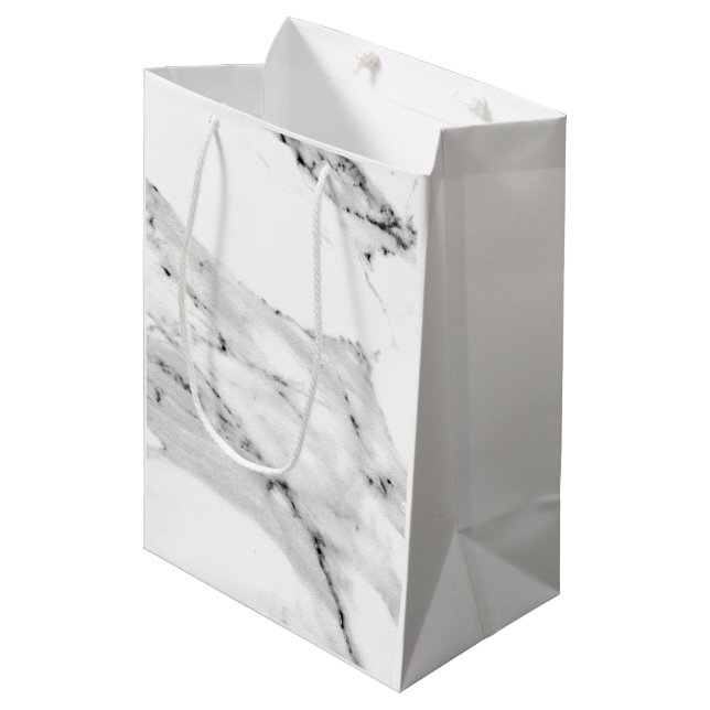 Elegant modern black grey white marble pattern  medium gift bag (Front Angled)