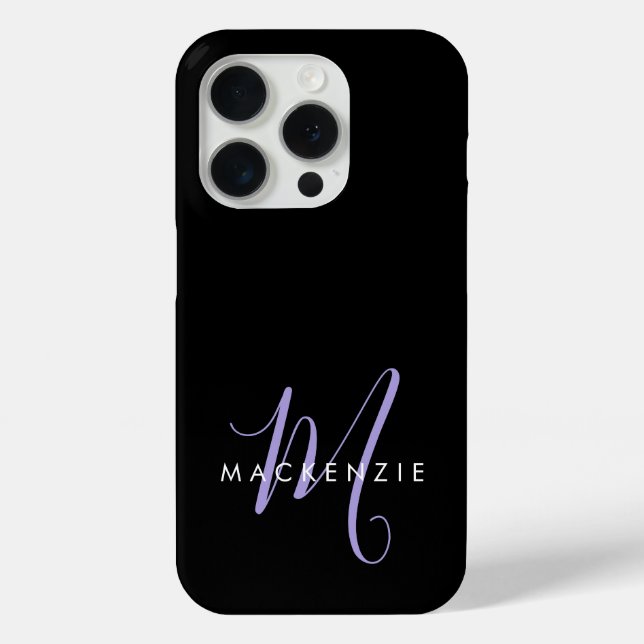 Elegant Modern Black Lavender Script Monogram Case-Mate iPhone Case (Back)