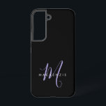 Elegant Modern Black Lavender Script Monogram Samsung Galaxy Case<br><div class="desc">Elegant Modern Black Lavender Script Monogram Phone Case.  An elegant Lavender script monogram combined with a clean white san-serif font makes for a contemporary look.</div>