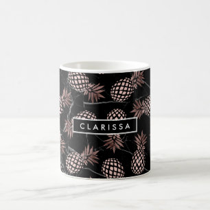 elegant modern black marble rose gold pineapple coffee mug