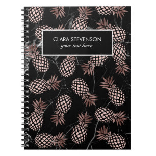 elegant modern black marble rose gold pineapple spiral notebook