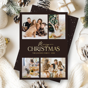 Elegant Modern Black Merry Christmas Photo Gold