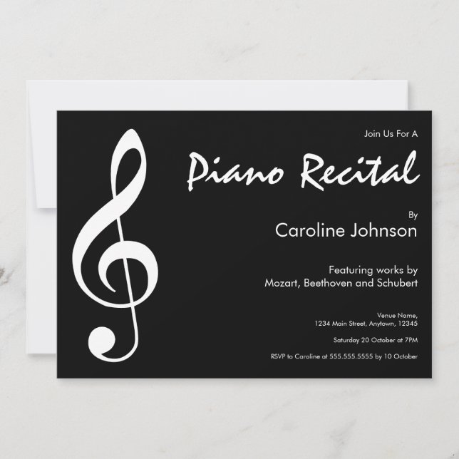 Elegant Modern Black Music Piano Concert Recital Announcement (Front)