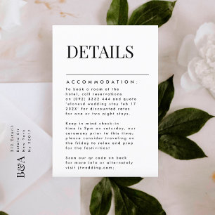 Elegant Modern Black Names Accommodation Details RSVP Card