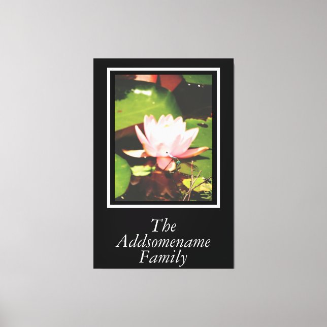 Elegant Modern Black Photo Family Floral Script Canvas Print (Front)