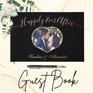 Elegant Modern Black Photo Heart Custom Wedding Guest Book