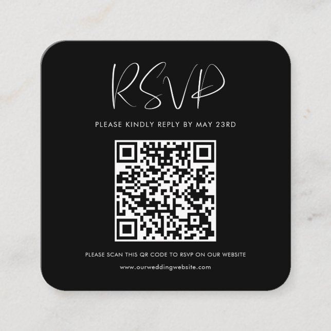 Elegant & Modern Black QR code RSVP response Enclosure Card (Front)