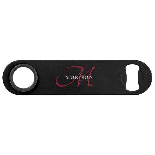 Elegant Modern Black Red Script Monogram (Front (Horizontal))