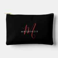 Elegant Modern Black Red Script Monogram