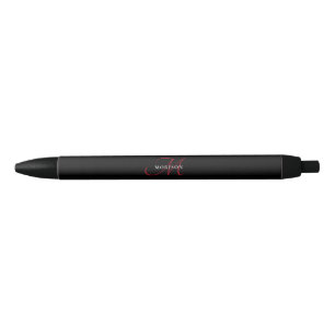 Elegant Modern Black Red Script Monogram Black Ink Pen