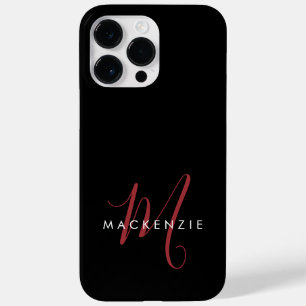Elegant Modern Black Red Script Monogram Case-Mate iPhone 14 Pro Max Case