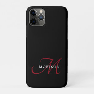 Elegant Modern Black Red Script Monogram Case-Mate iPhone Case