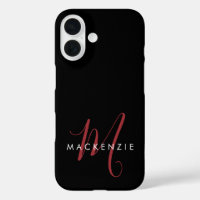 Elegant Modern Black Red Script Monogram