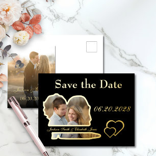 Elegant Modern Black Save the Date Wedding Foil Invitation Postcard