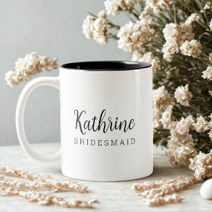 Elegant modern black script bridesmaid proposal Two-Tone coffee mug