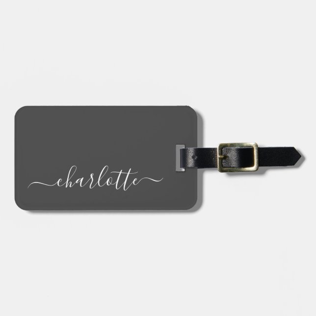 Elegant Modern Black Script Name Personalised Luggage Tag (Front Horizontal)