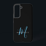Elegant Modern Black Sky Blue Script Monogram Samsung Galaxy Case<br><div class="desc">Elegant Modern Black Sky Blue Script Monogram Phone Case.  An elegant sky blue script monogram combined with a clean white san-serif font makes for a contemporary look.</div>