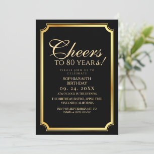 Elegant Modern Black Surprise 80th Birthday Invitation