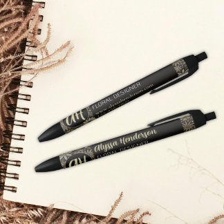 Elegant Modern Black & Tan Florist Business Logo Ink Pen