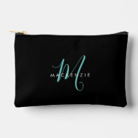 Elegant Modern Black Teal Script Monogram