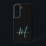 Elegant Modern Black Teal Script Monogram Samsung Galaxy Case<br><div class="desc">Elegant Modern Black Teal Script Monogram Phone Case.  An elegant teal script monogram combined with a clean white san-serif font makes for a contemporary look.</div>