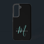 Elegant Modern Black Teal Script Monogram Samsung Galaxy Case<br><div class="desc">Elegant Modern Black Teal Script Monogram Phone Case.  An elegant teal script monogram combined with a clean white san-serif font makes for a contemporary look.</div>