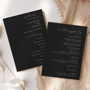 Elegant Modern Black Tie Formal Wedding Program Invitation