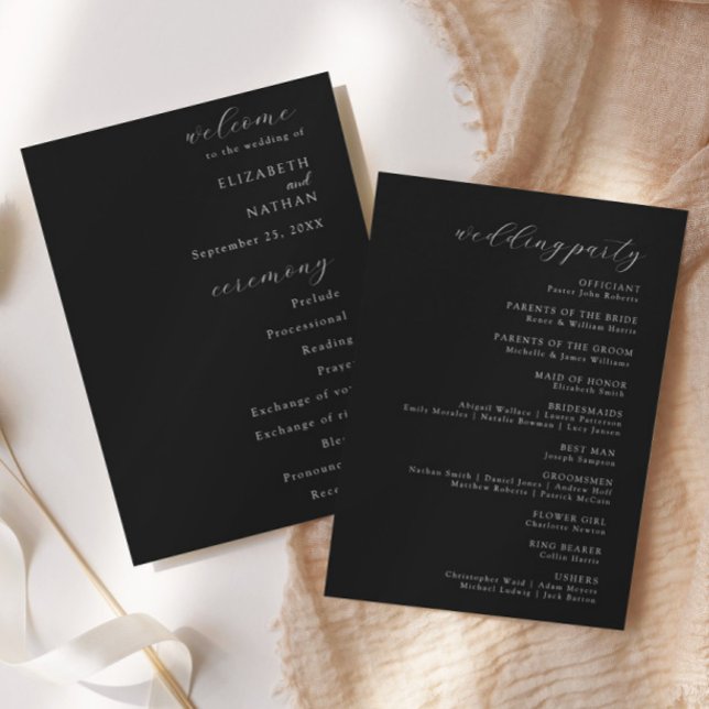 Elegant Modern Black Tie Formal Wedding Program Invitation (Creator Uploaded)
